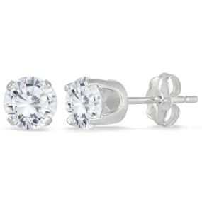 1 Ctw Round Solitaire Genuine Diamond Stud Earrings In 14K White Gold