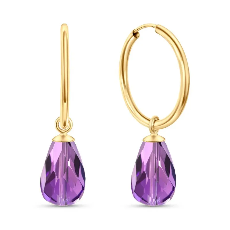 14K Gold Hoop Earrings With Gemstone 18mm