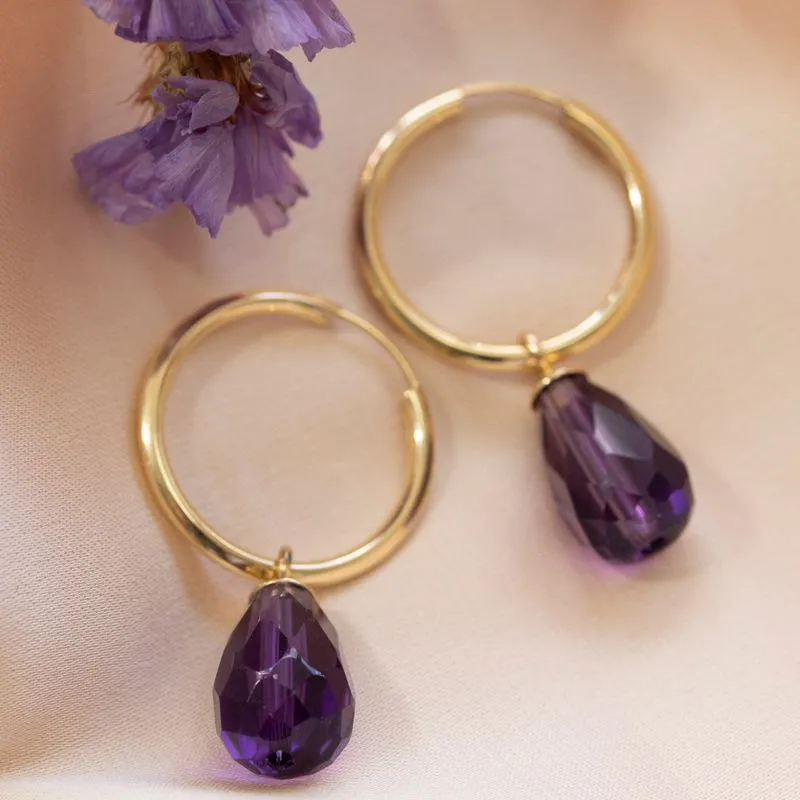 14K Gold Hoop Earrings With Gemstone 18mm