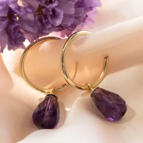 14K Gold Hoop Earrings With Gemstone 18mm