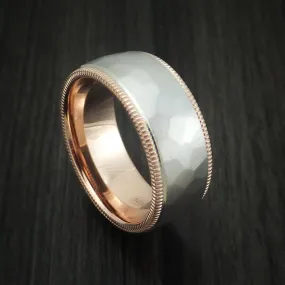 14k White and Rose Gold Hammered Men's Band Custom Made