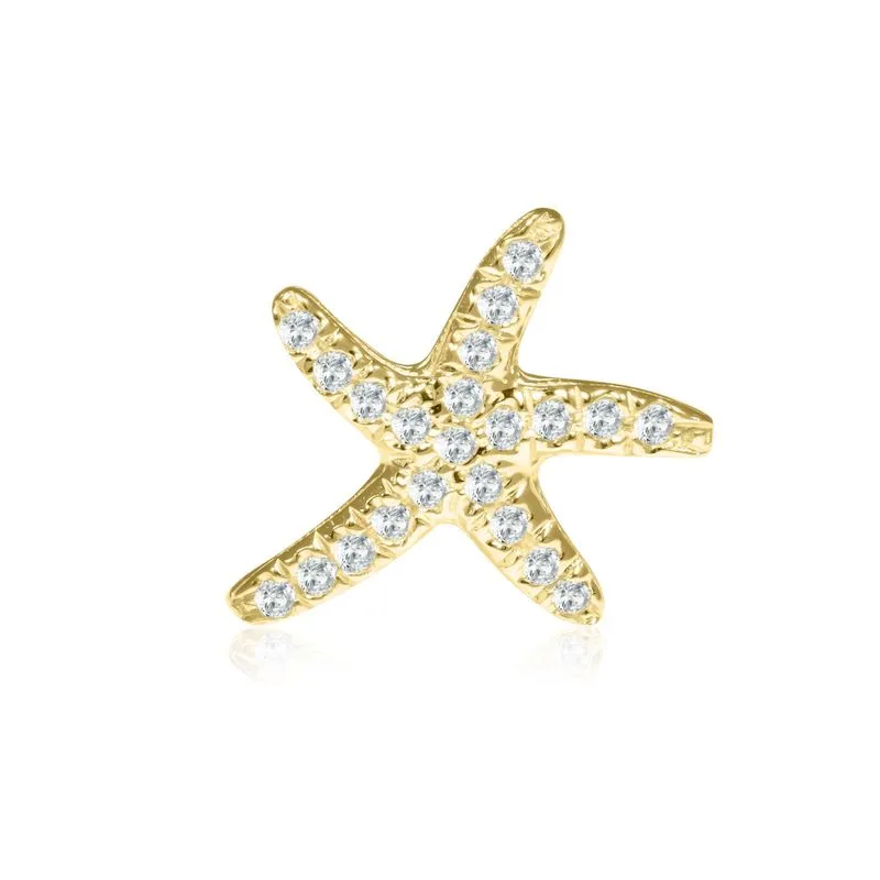 14K Yellow Gold Starfish White Cubic Zirconia 1.3mm Stud Earrings