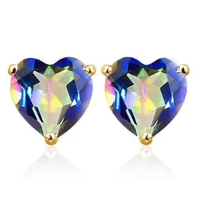 1.50 CT OCEAN MYSTIC GEMSTONE 10KT SOLID GOLD HEART SHAPE EARRINGS STUD