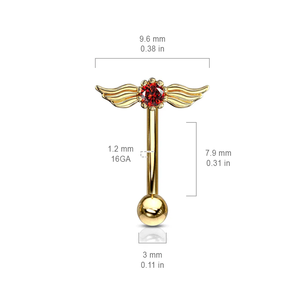 16g Petite Angel Wing Reverse Navel Ring with Rose Gold Plating