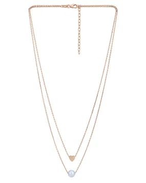 18kt Rose Gold Plated with Heart & Pearl Double Chain Necklace for women