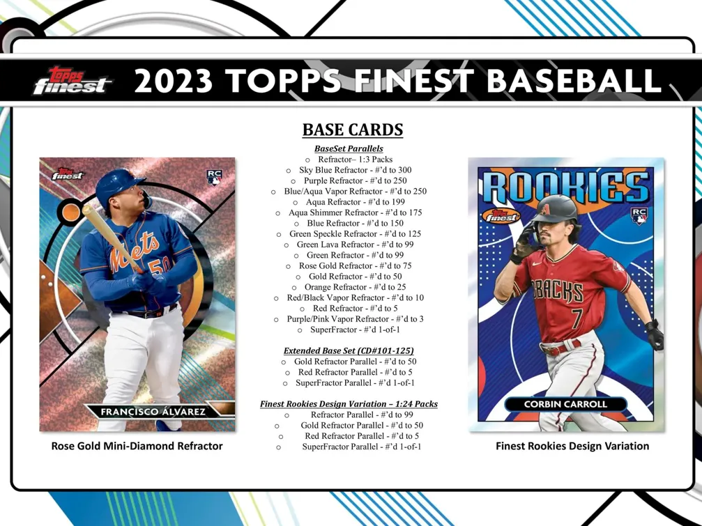 2023 Topps Finest Baseball Hobby Box 2 Mini-Boxes per Master Box, 6 Packs per Mini-Box, 5 Cards per Pack