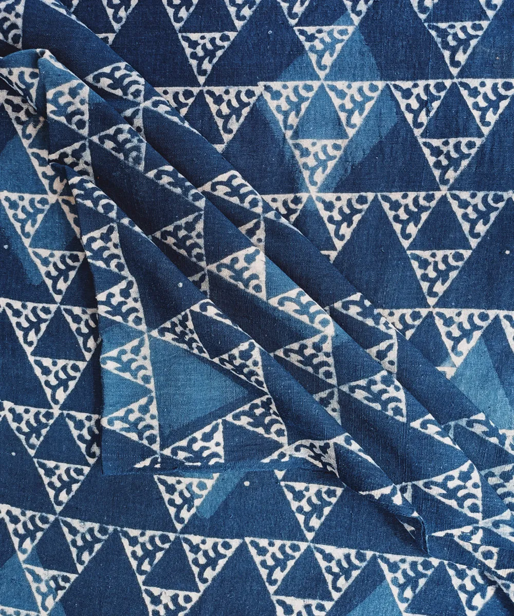 2.5 m Indigo dyed handspun handwoven cotton dabu print kurta material