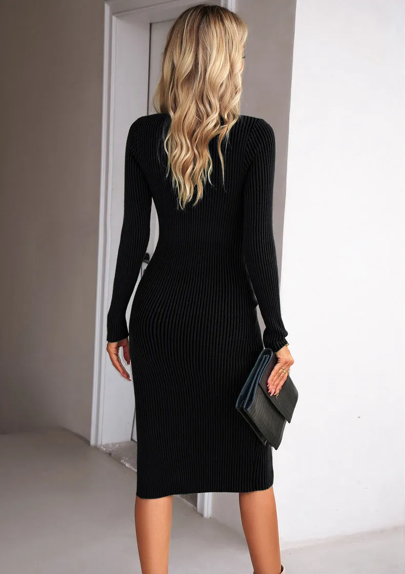 5 Classy Rib Knit Slit Sweater Dress