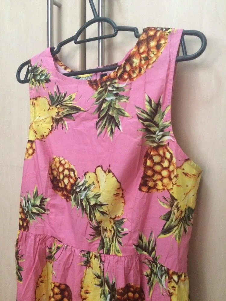 50s Vintage Women's Sleeveless Pineapple Printed Swing Tank Dress