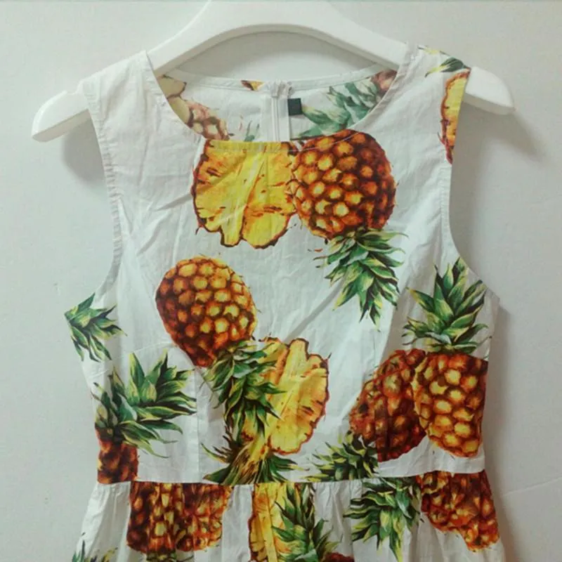 50s Vintage Women's Sleeveless Pineapple Printed Swing Tank Dress