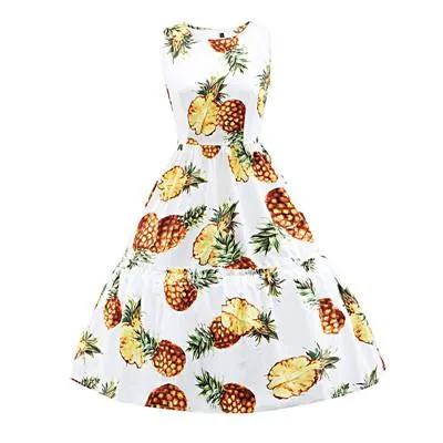 50s Vintage Women's Sleeveless Pineapple Printed Swing Tank Dress