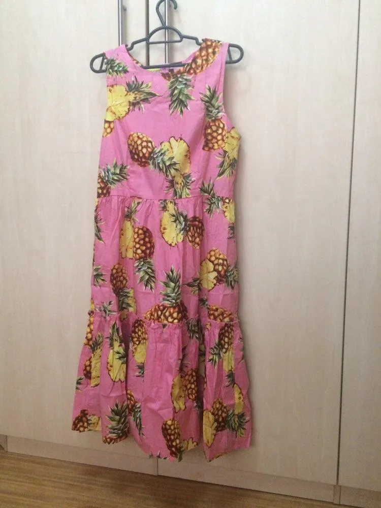 50s Vintage Women's Sleeveless Pineapple Printed Swing Tank Dress