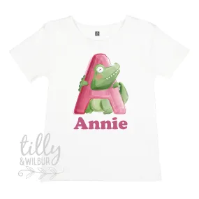 A Is For Alligator Personalised T-Shirt For Girls