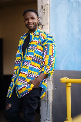 African Shirt In Amazing Blue Kente