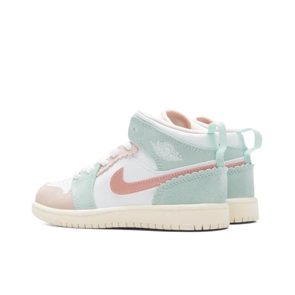 Air Jordan 1 Mid SE (PS) - White/Pink Oxford/Jade Ice