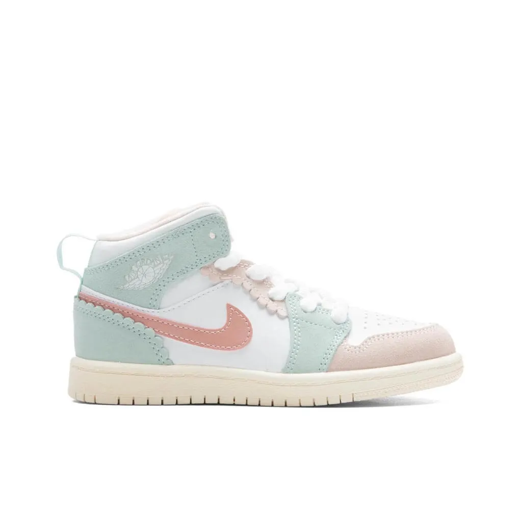 Air Jordan 1 Mid SE (PS) - White/Pink Oxford/Jade Ice