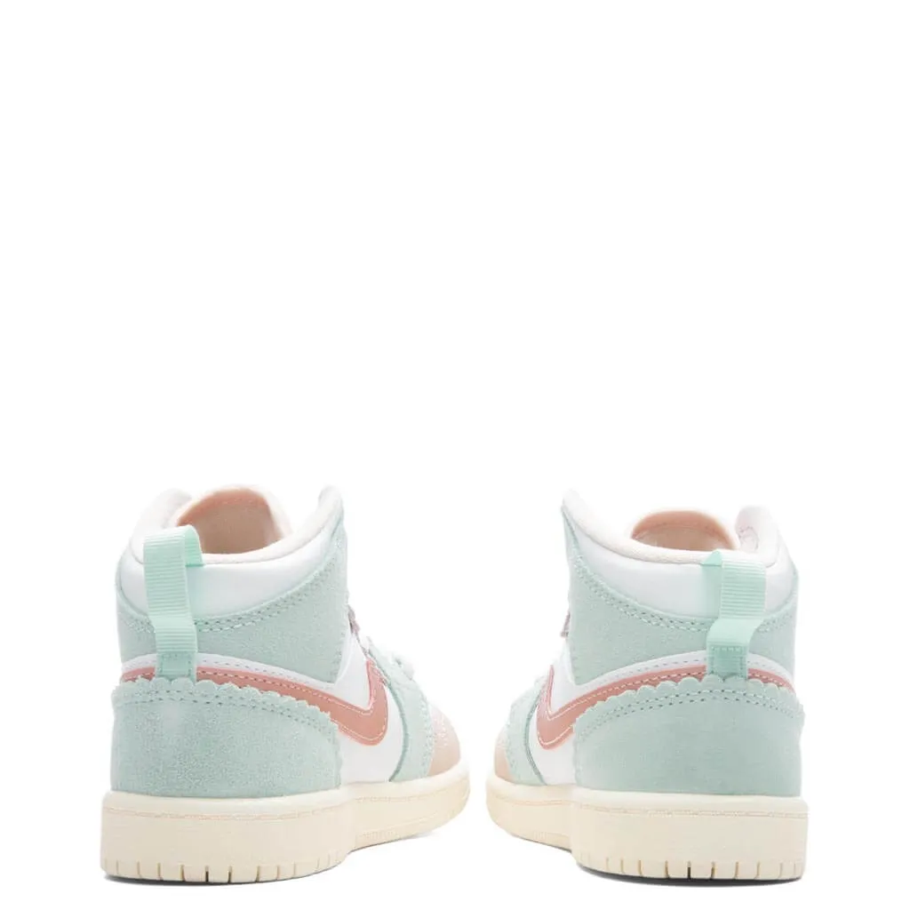 Air Jordan 1 Mid SE (PS) - White/Pink Oxford/Jade Ice