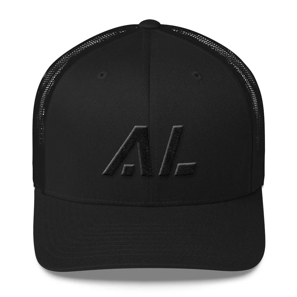 Alabama - Mesh Back Trucker Cap - Black Embroidery - AL - Many Hat Color Options Available