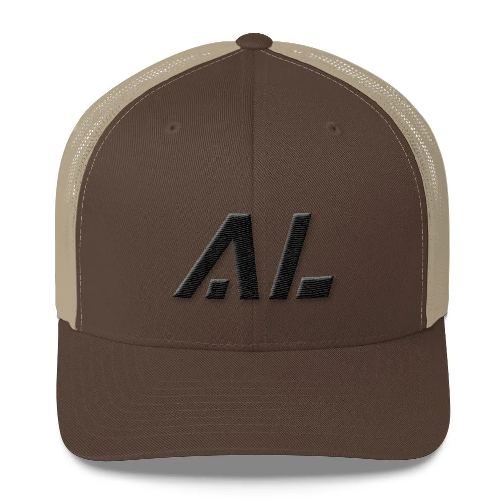 Alabama - Mesh Back Trucker Cap - Black Embroidery - AL - Many Hat Color Options Available