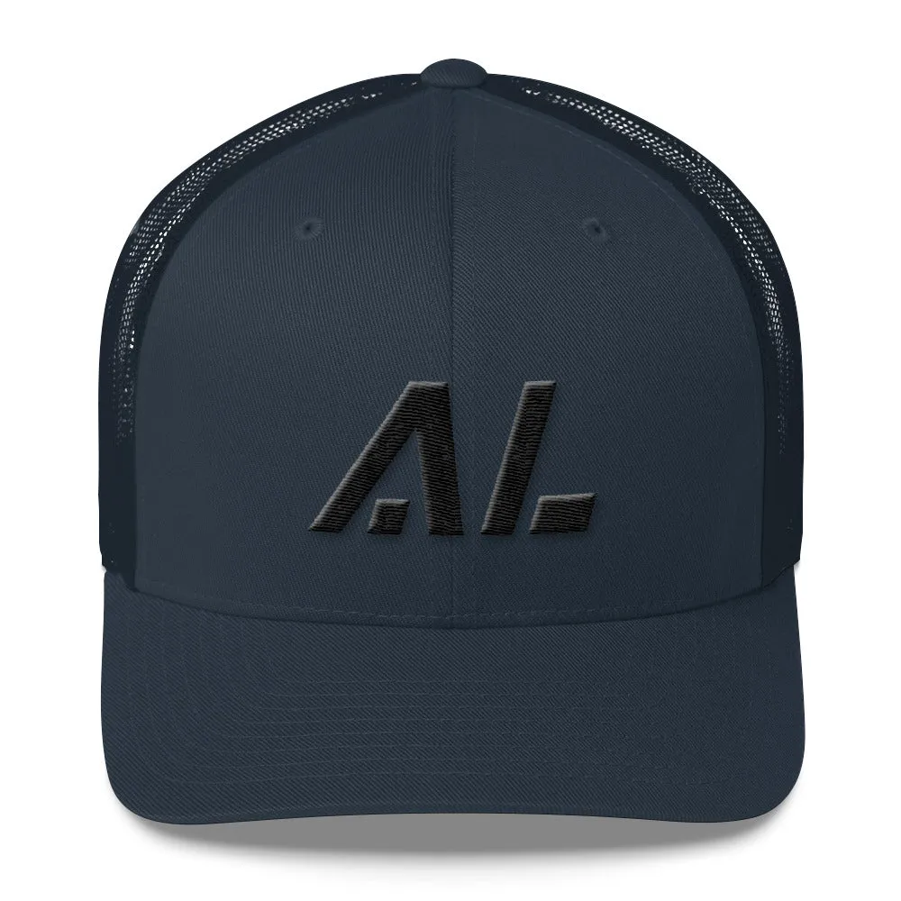 Alabama - Mesh Back Trucker Cap - Black Embroidery - AL - Many Hat Color Options Available