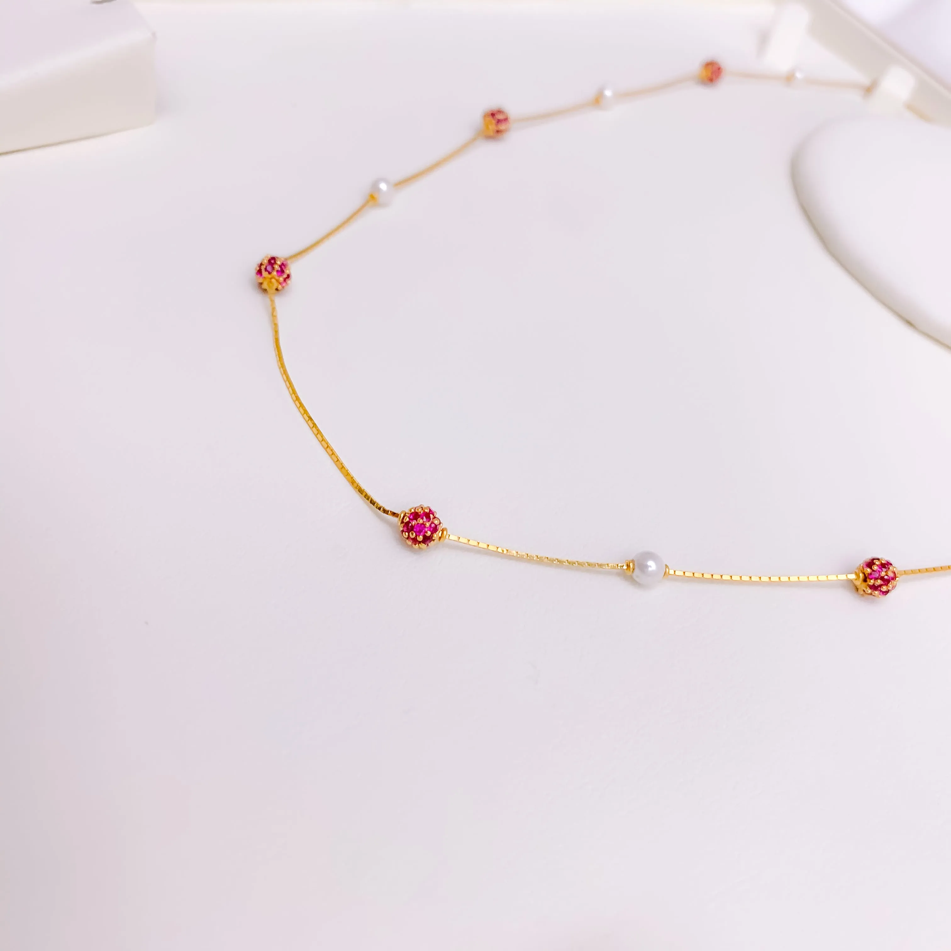 Alternating Red CZ   Pearl Necklace