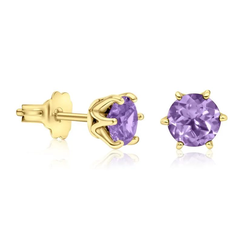 Amethyst 14K Gold Plated Studs - 5mm, Handmade Birthday Gift