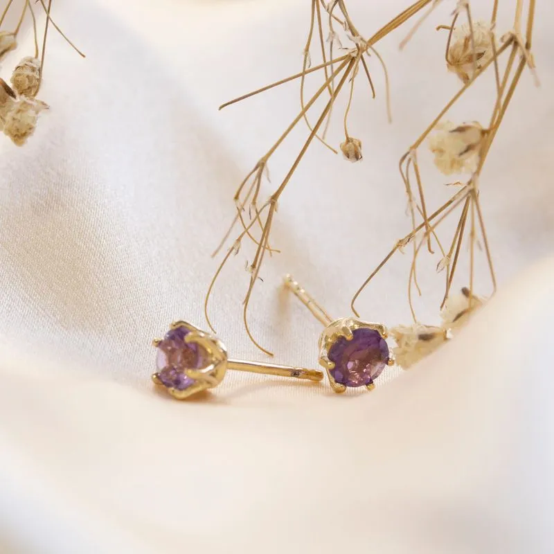 Amethyst 14K Gold Plated Studs - 5mm, Handmade Birthday Gift