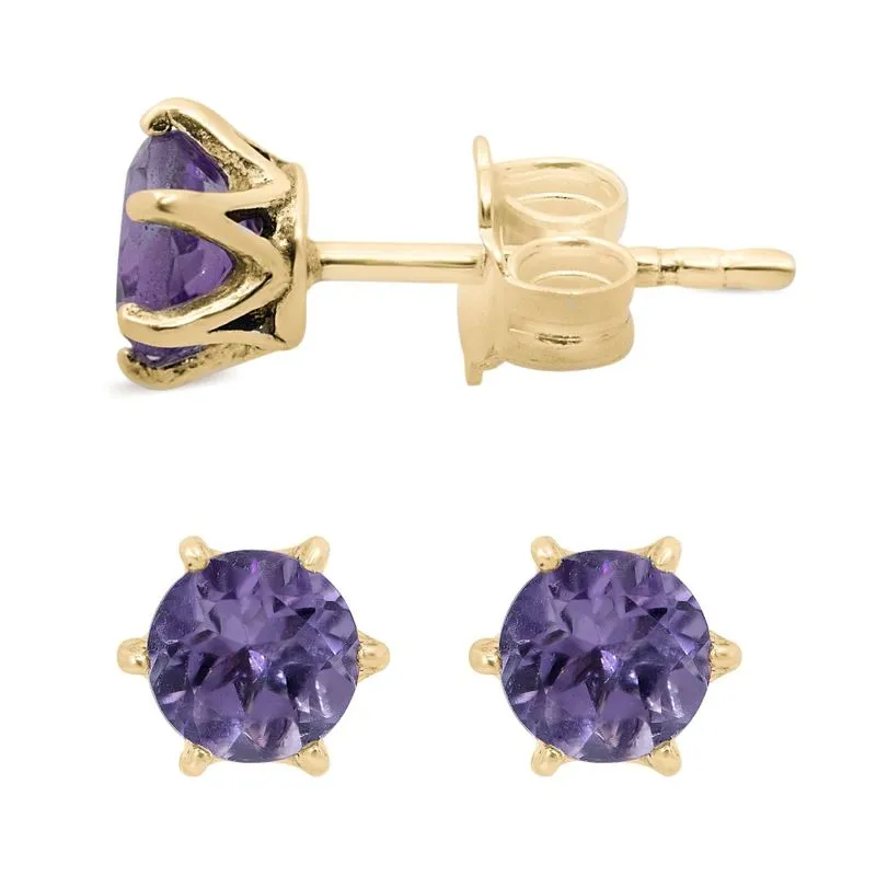 Amethyst 14K Gold Plated Studs - 5mm, Handmade Birthday Gift