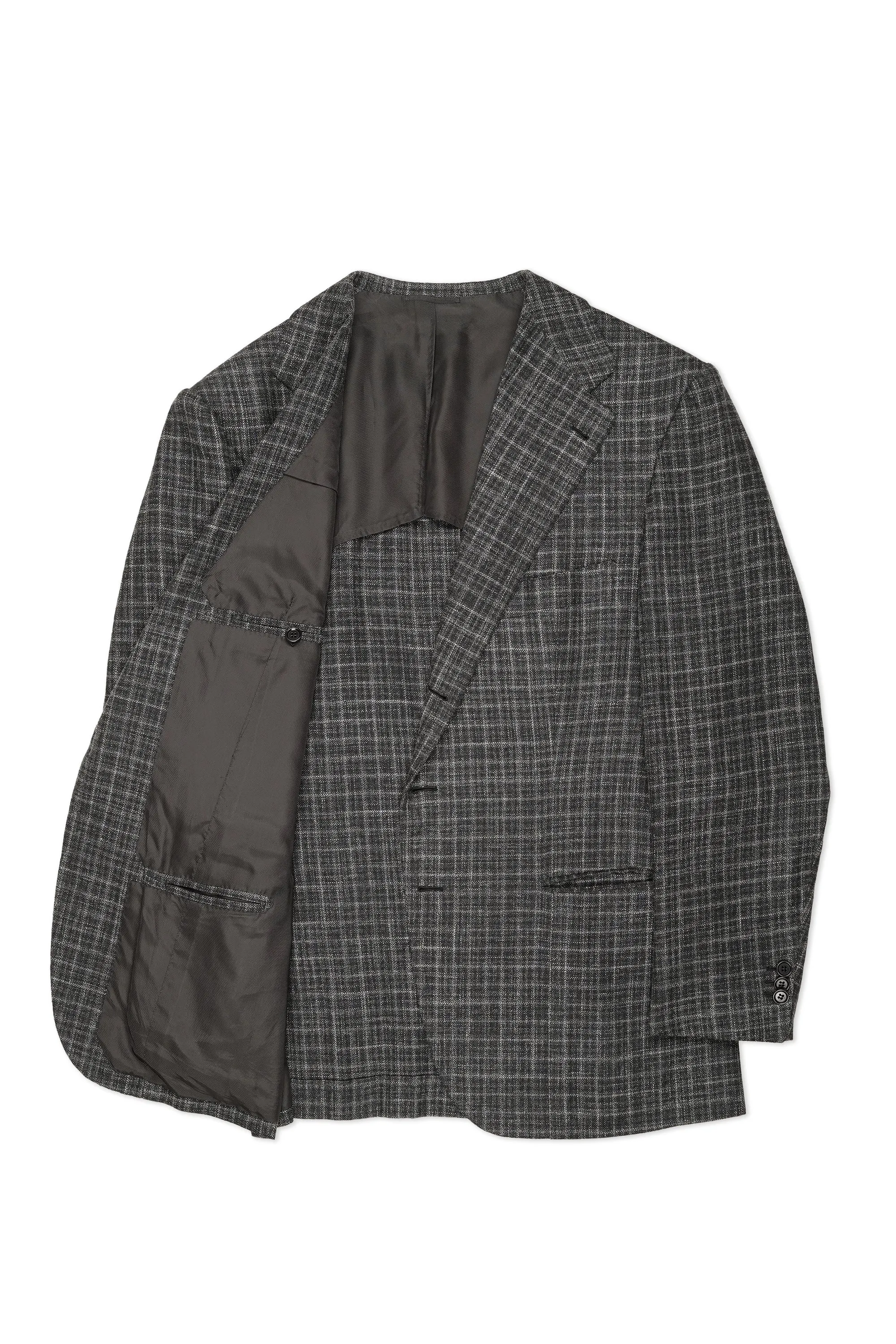 Anglofilo Charcoal/White Check Wool Silk Linen Sport Coat