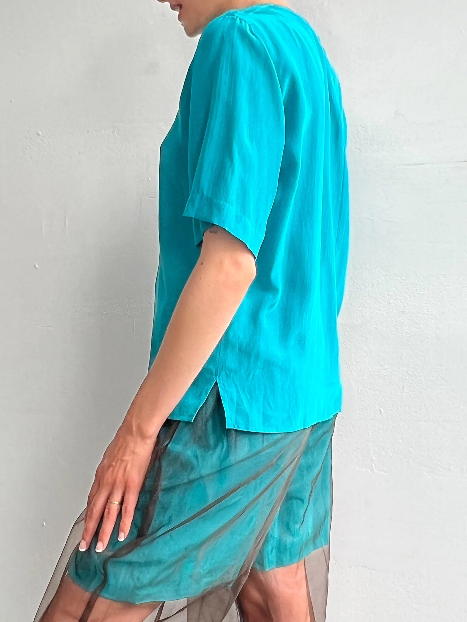 Aqua Silk Blouse (M)