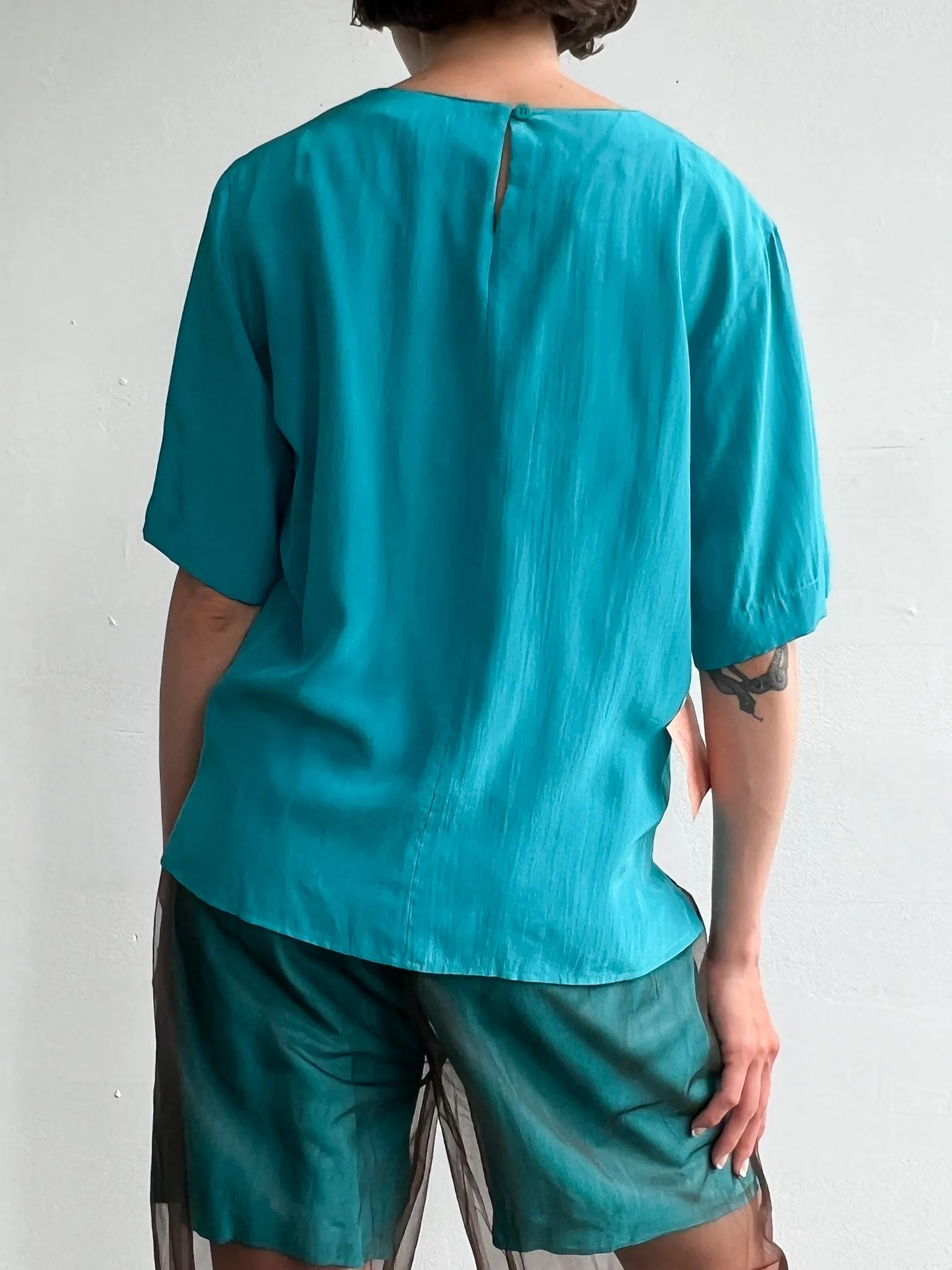 Aqua Silk Blouse (M)