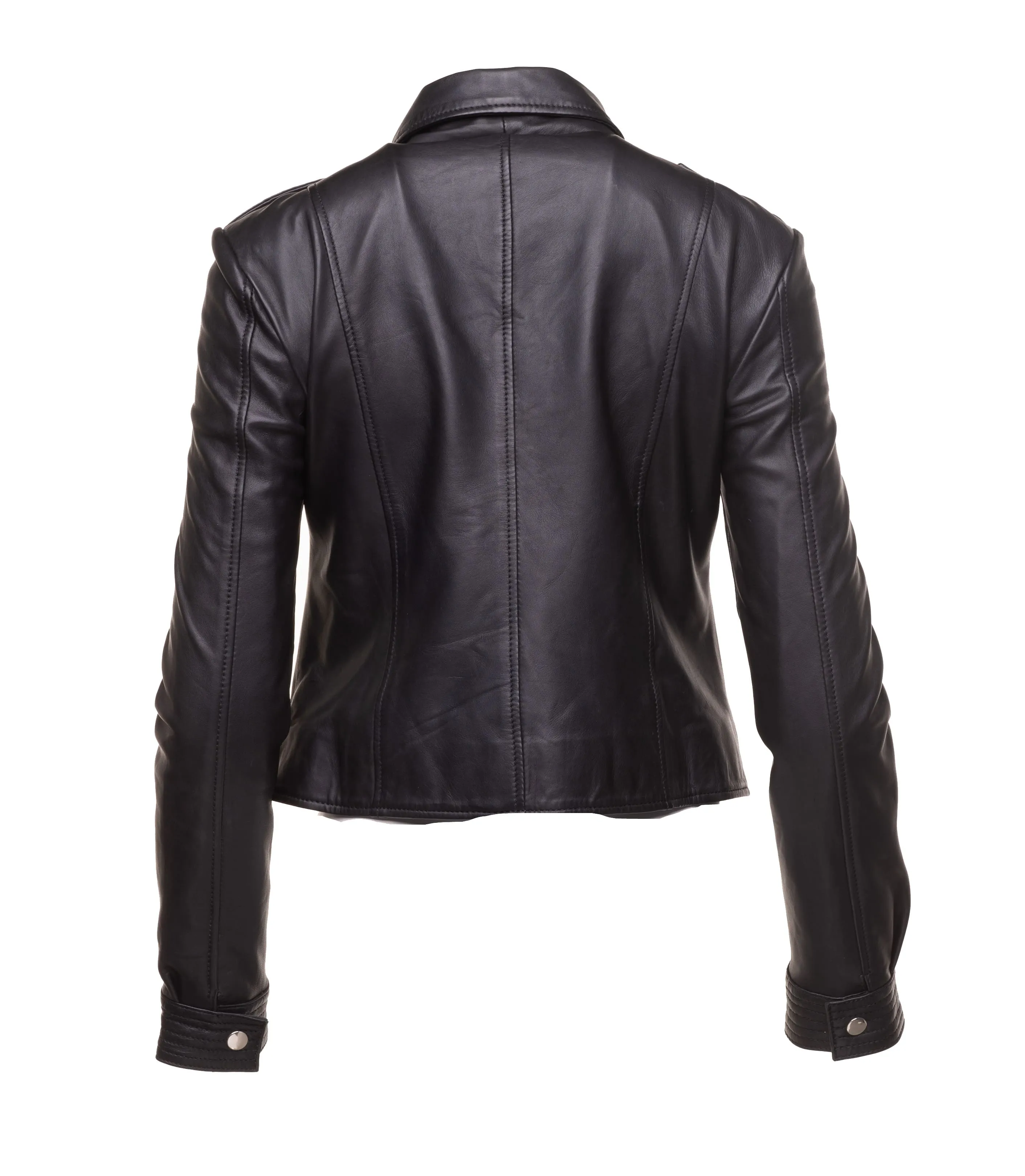 Aria Women's cropped leather jacket with snap buttons closure