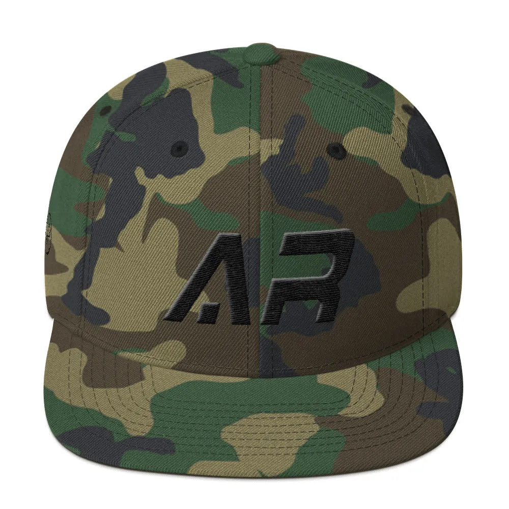 Arkansas - Flat Brim Hat - Black Embroidery - AR - Many Hat Color Options Available