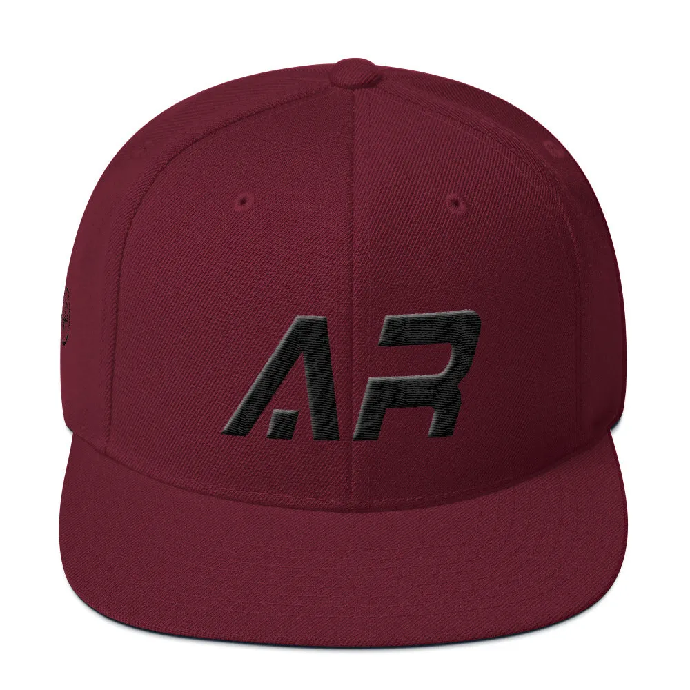 Arkansas - Flat Brim Hat - Black Embroidery - AR - Many Hat Color Options Available