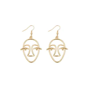 Artsy Museum Artworks Organically Shaped Metal Alloy Drop Earrings Gold Color Hollow Face Brinco Jewelry for Fashion Women E0176