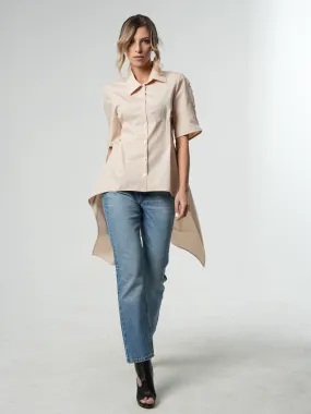 Asymmetric Shirt With Open Back In Beige