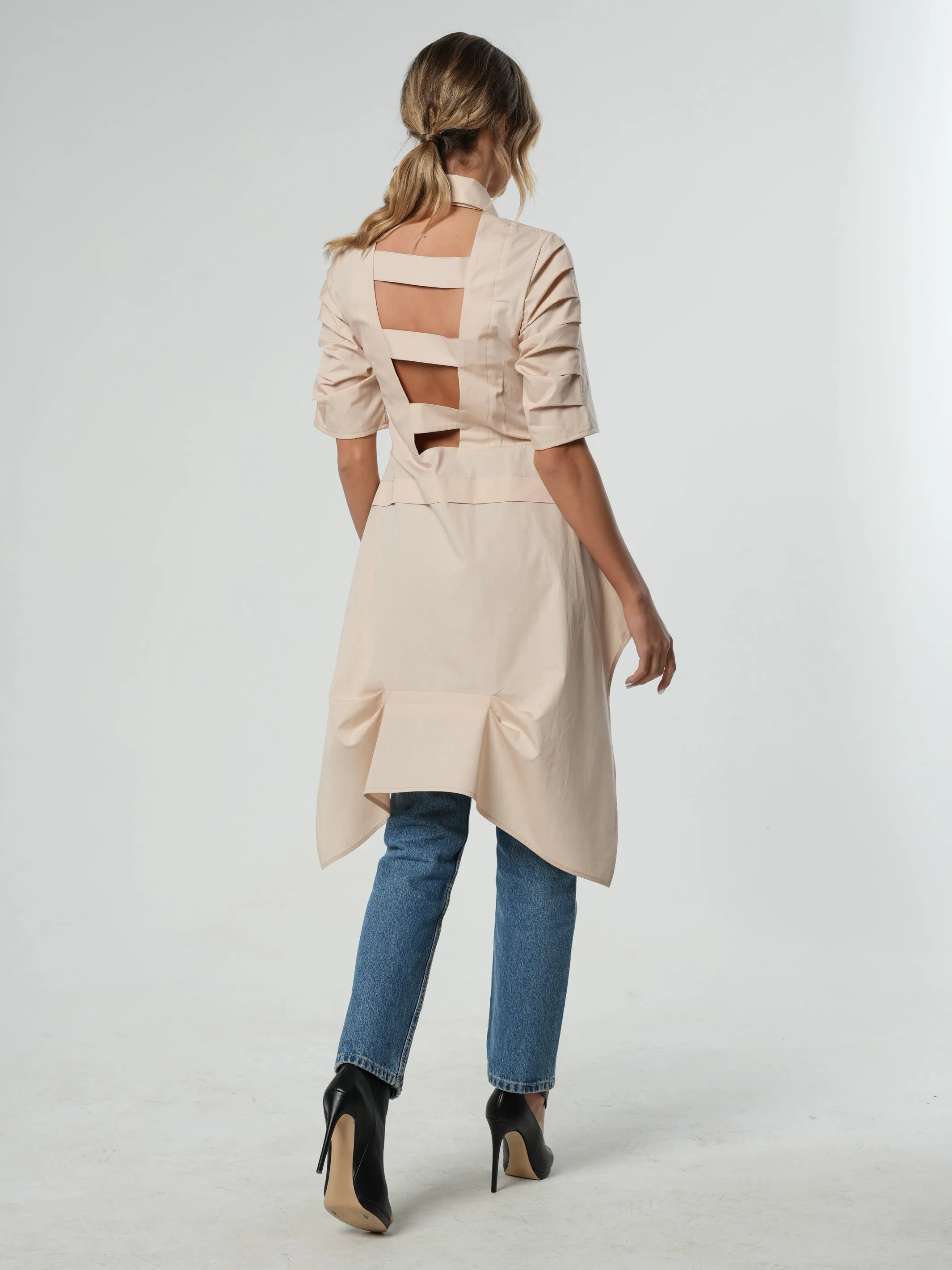 Asymmetric Shirt With Open Back In Beige