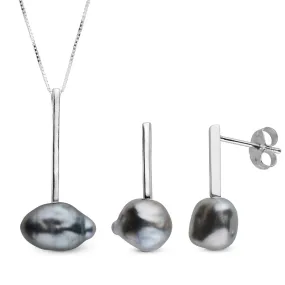 Bar Collection Tahitian Keshi Pearl Pendant & Earrings Set