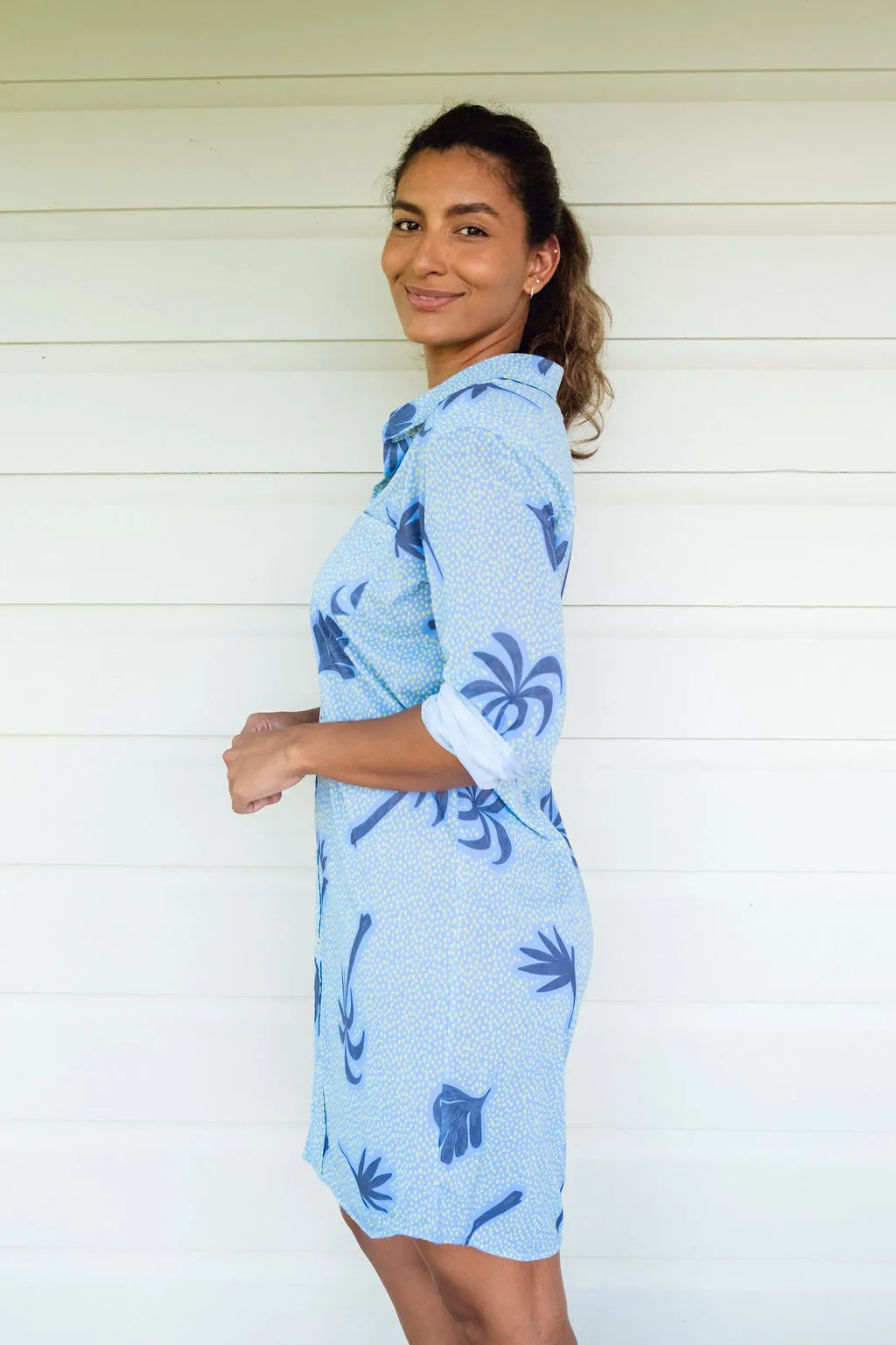 Barbara Beach UPF50 Dress - Blue Palm