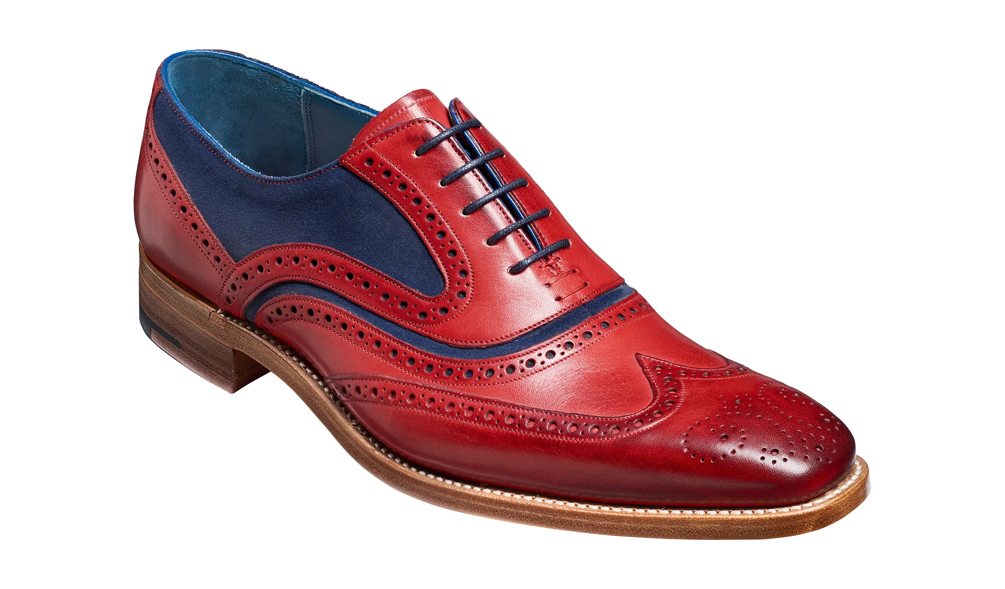 Barker McClean Classic Full Brogue Oxford Shoe - Red Hand Painted / Navy