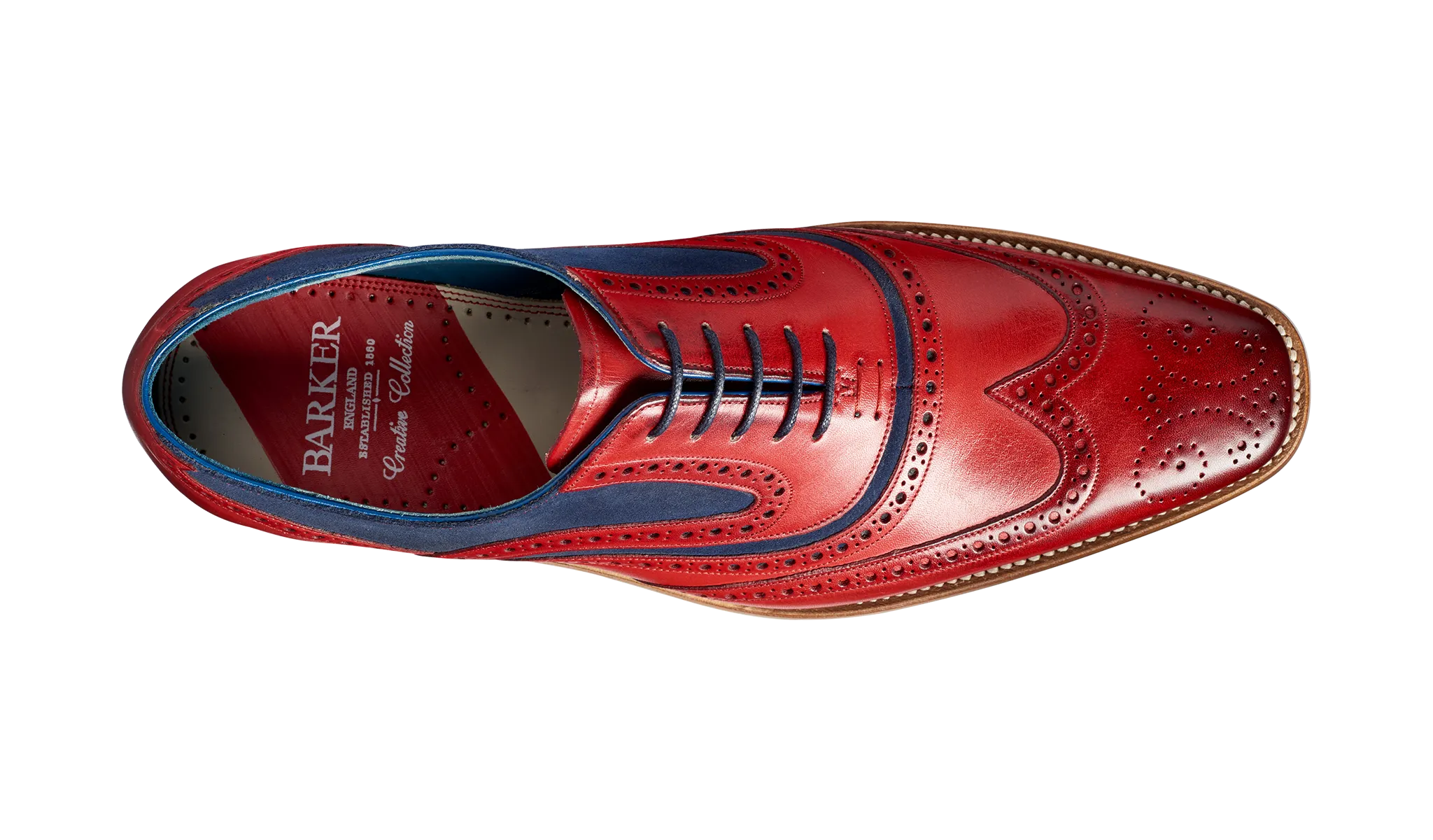 Barker McClean Classic Full Brogue Oxford Shoe - Red Hand Painted / Navy