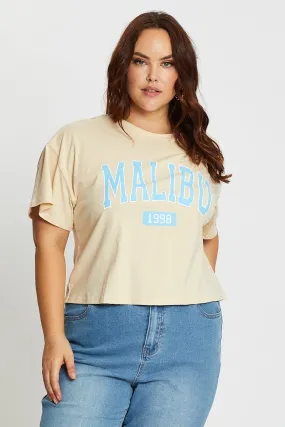 Beige Short Sleeve Malibu Semi Crop Sand T-shirt