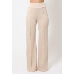 Beige Solid Color Perfect Fit Flared Leg Women's Pants with Back Zipper