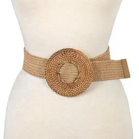 Belt013 Big Woven Circle Buckle Belt Natural