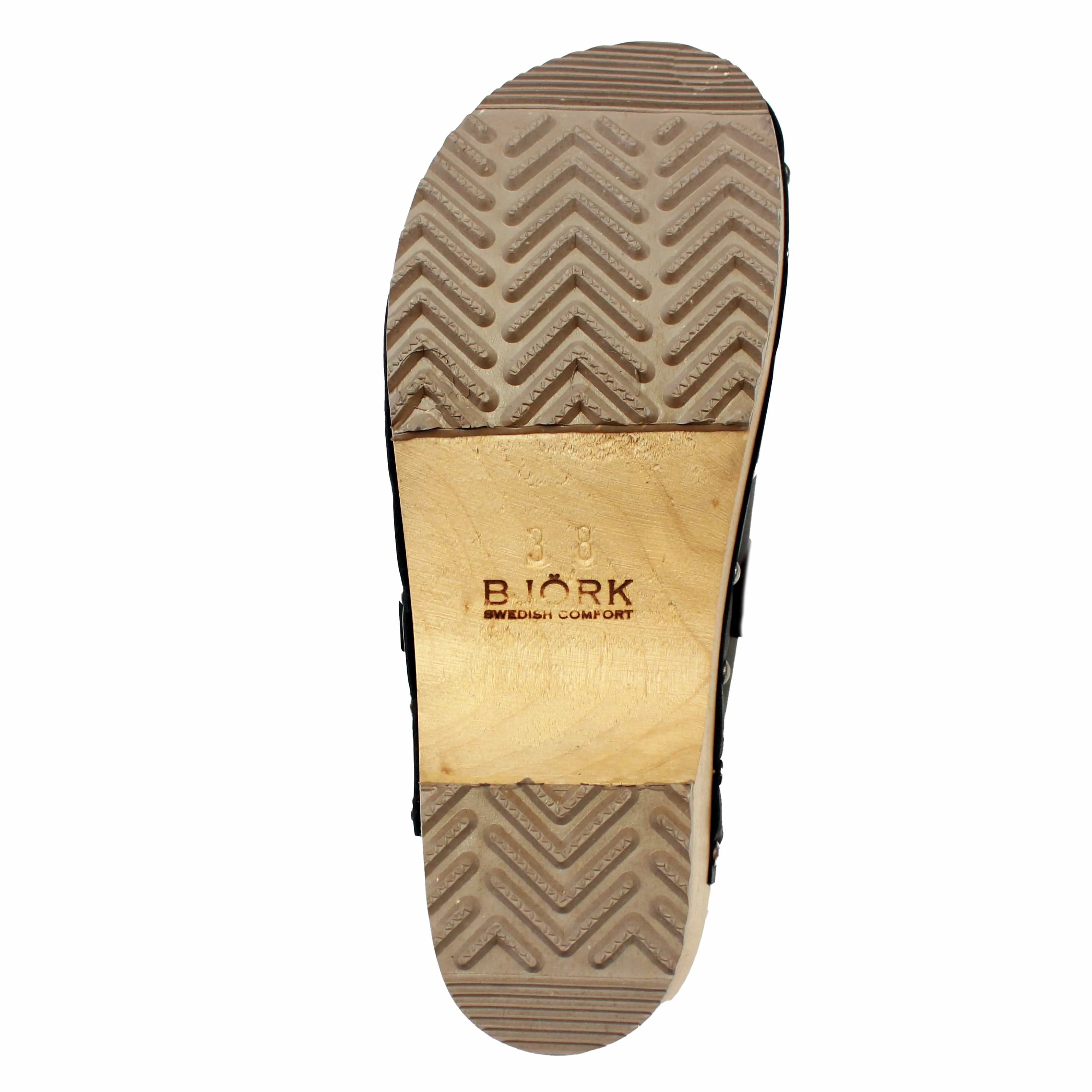 BJORK Anna Wood Full Grain Black Leather Clogs