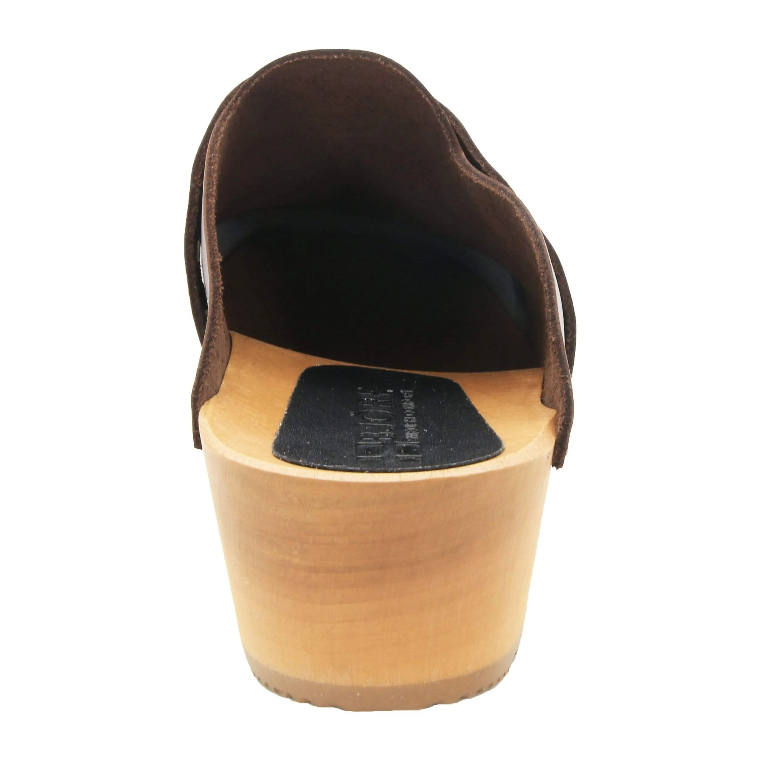 BJORK Pixie Wood Open Back Full Grain Leather Clogs - CLOSEOUT