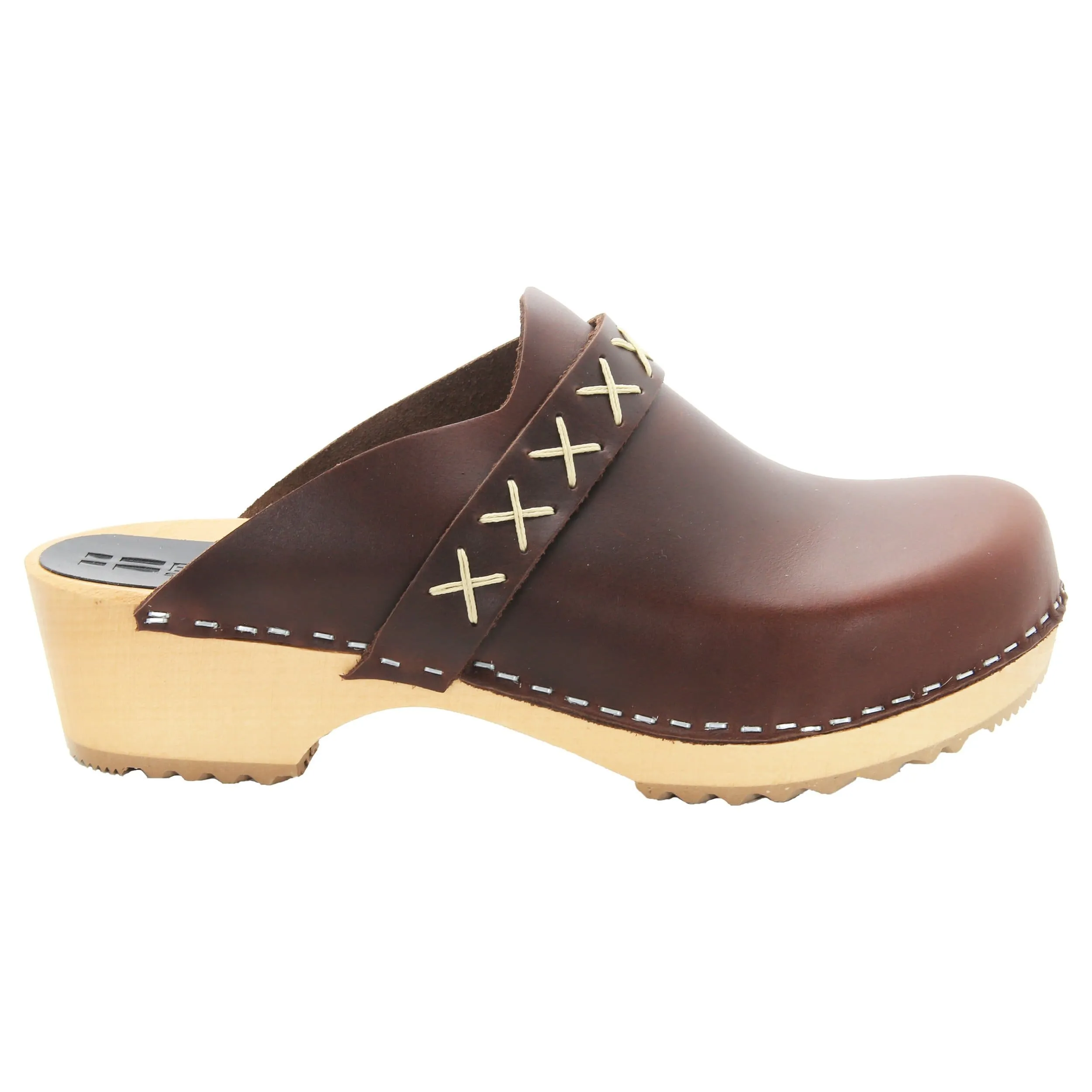 BJORK Pixie Wood Open Back Full Grain Leather Clogs - CLOSEOUT