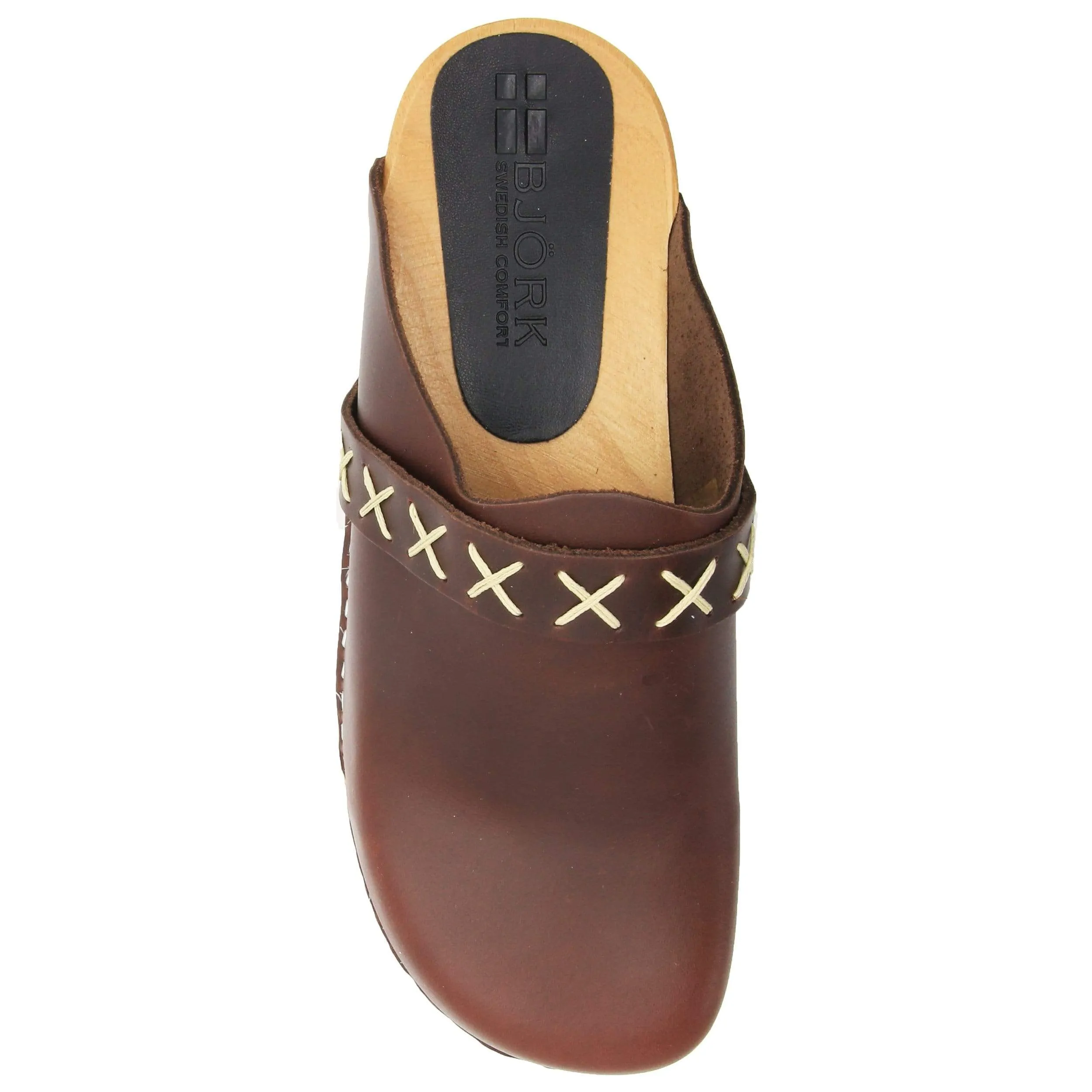 BJORK Pixie Wood Open Back Full Grain Leather Clogs - CLOSEOUT