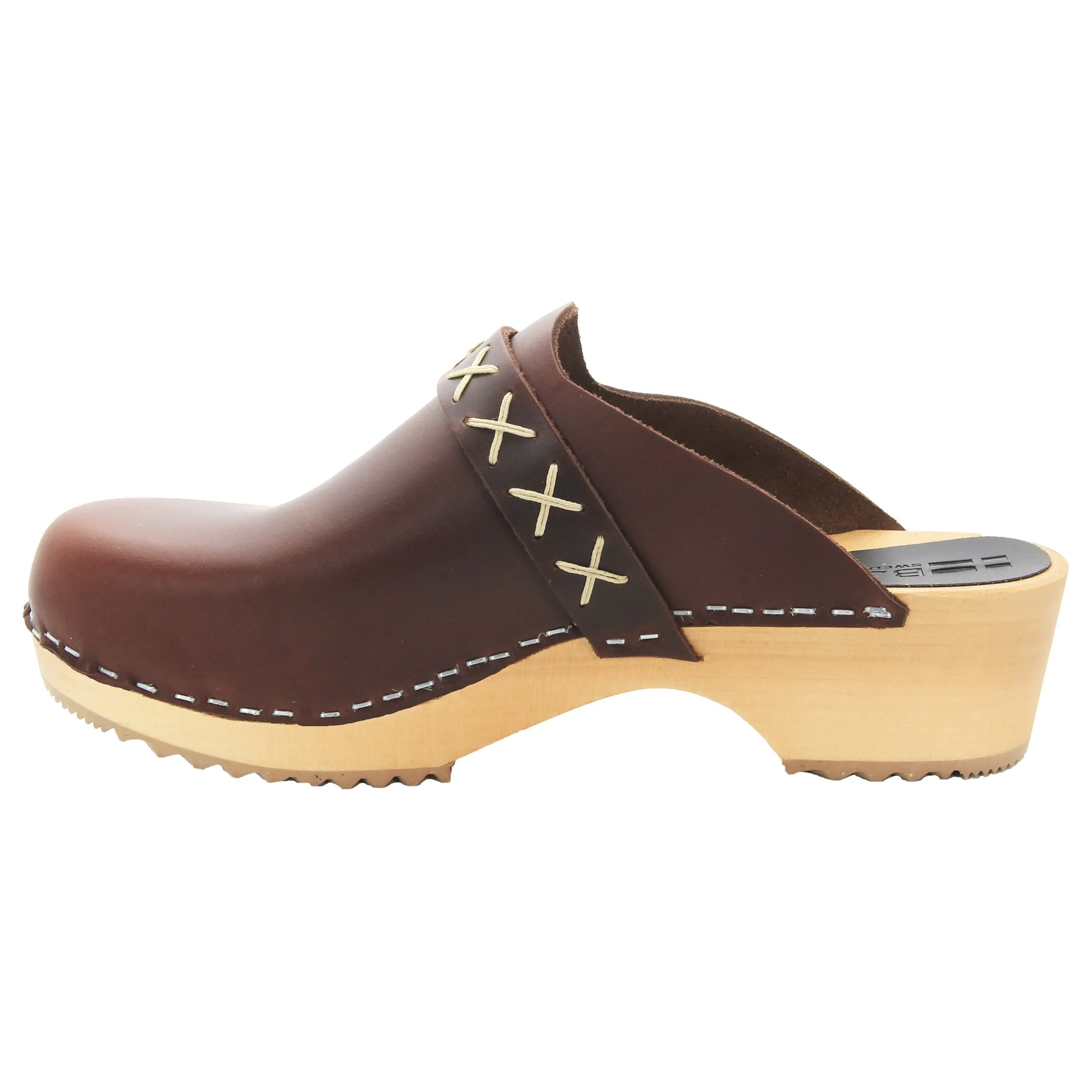 BJORK Pixie Wood Open Back Full Grain Leather Clogs - CLOSEOUT