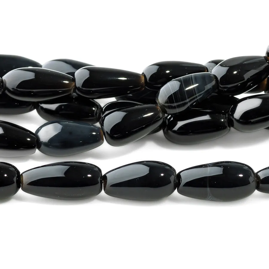 Black Agate 8x16mm Long Drill Tear Drop - 15-16 Inch